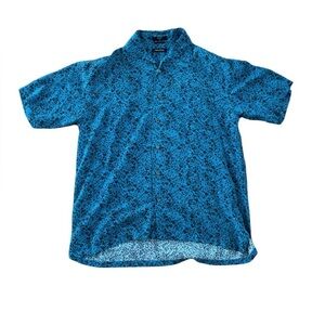 Nautica Men’s Button Down Shirt 100% Silk Abstract Micro Leaf Print Size Large